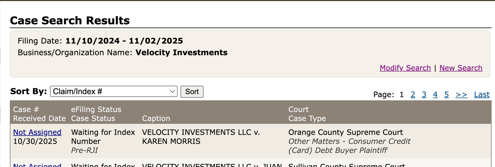 NYSCEF search button