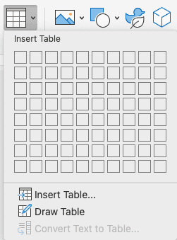 Word Insert Table dialog