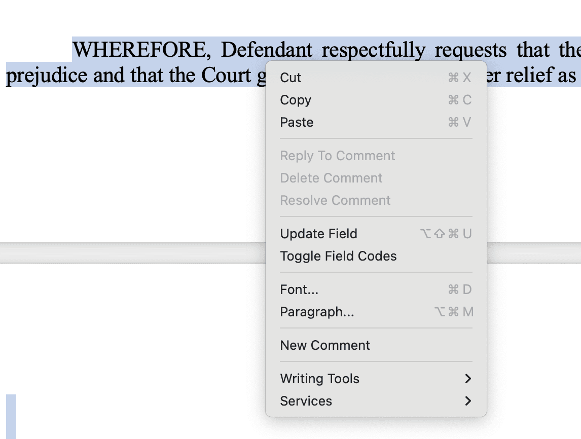 Right-click context menu showing Paragraph option