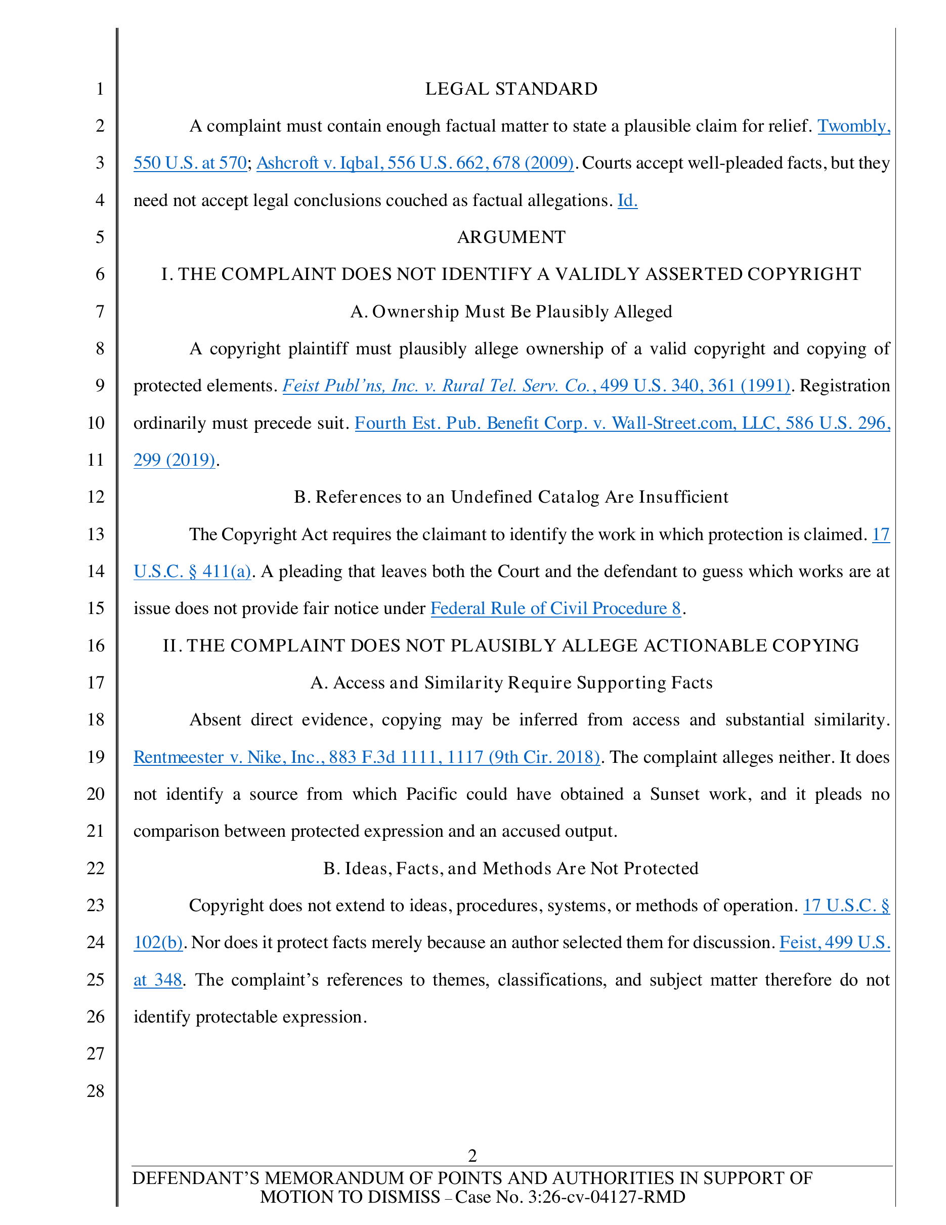 Fictional Word brief with blue, underlined hyperlinks on case, statute, and rule citations